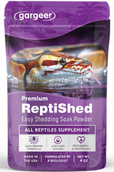 Gargeer ReptiShed poudre bain pour faciliter la mue et hydrater la peau des reptiles.