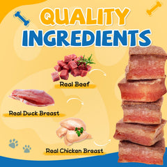 gazeupon viandes réelles poulet-canard-boeuf, snack riche en protéines pour chiens.