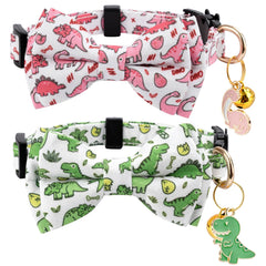 Collier Gelwoo en coton pour chat avec motif dinosaure vert, léger et confortable.