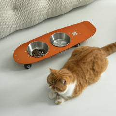 Bol Generic au design planche-à-roulettes orange, style moderne pour repas de votre animal.