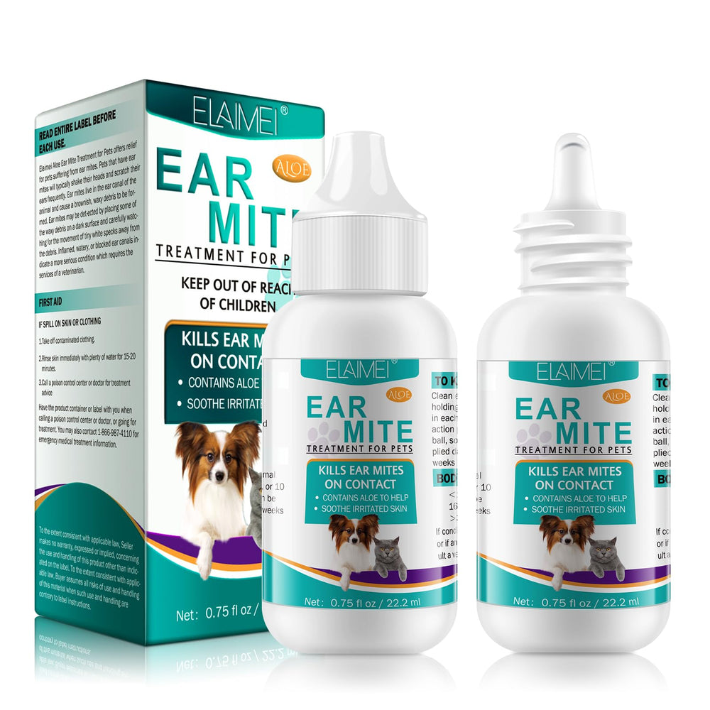 Generic gouttes d’oreilles pour chien près du flacon, soulagement potentiel des démangeaisons.