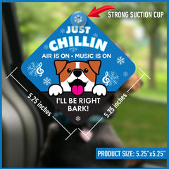 Just Chillin avec graphismes colorés, visuel attrayant pour propriétaires de chiens.