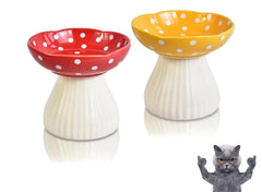 Giciubui gamelle chat champignon rouge-jaune, idéale pour éviter la fatigue des moustaches.