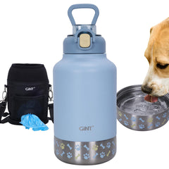 GiNT bouteille en inox bleu vue avant, parfaite pour rester hydraté lors des promenades.