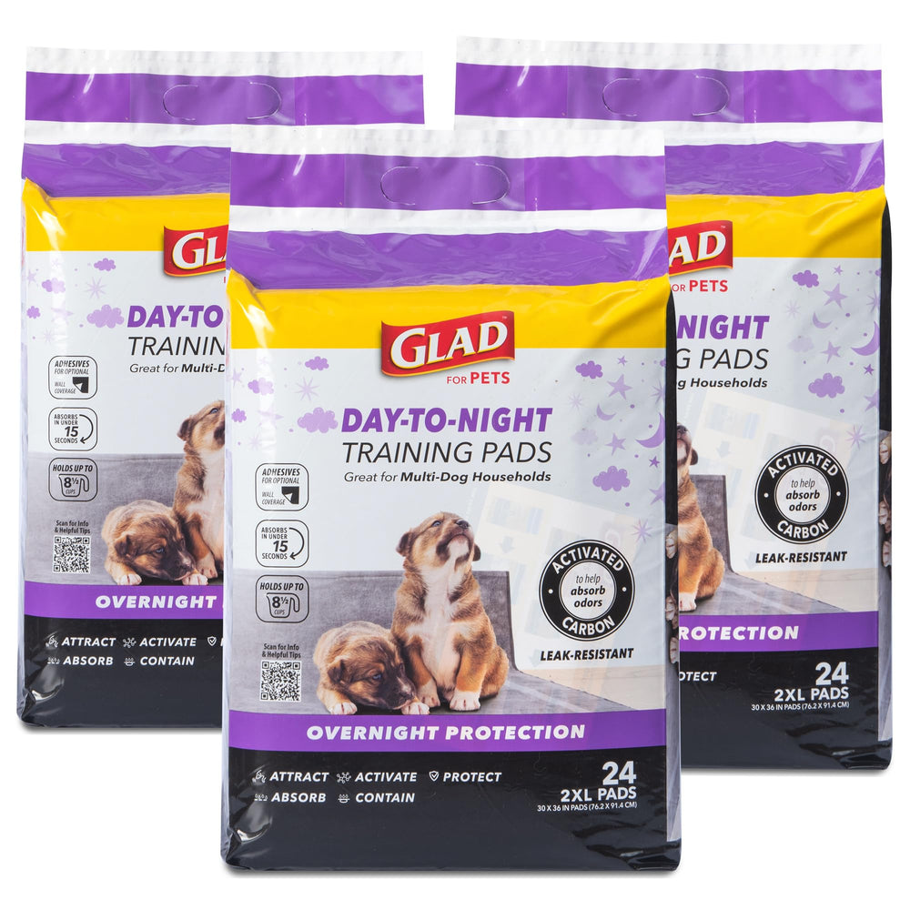 Glad pads Jour-Nuit au charbon actif captent les odeurs pour l’entraînement en intérieur.