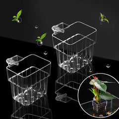 Porte-plante d'aquarium suspendu en acrylique clair, décor élégant et pratique.