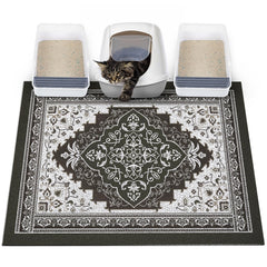 Glittme tapis litière chat anti-glisse, bac en place et sol protégé.