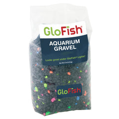 GloFish gravier noir avec accents fluorescents pour un décor lumineux.