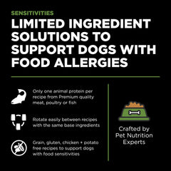 Go! Solutions Sensitivités ingrédients limités, convient pour chiens sensibles.