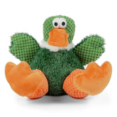 Le canard assis de GoDog Checkers, peluche verte douce idéale pour câlins.