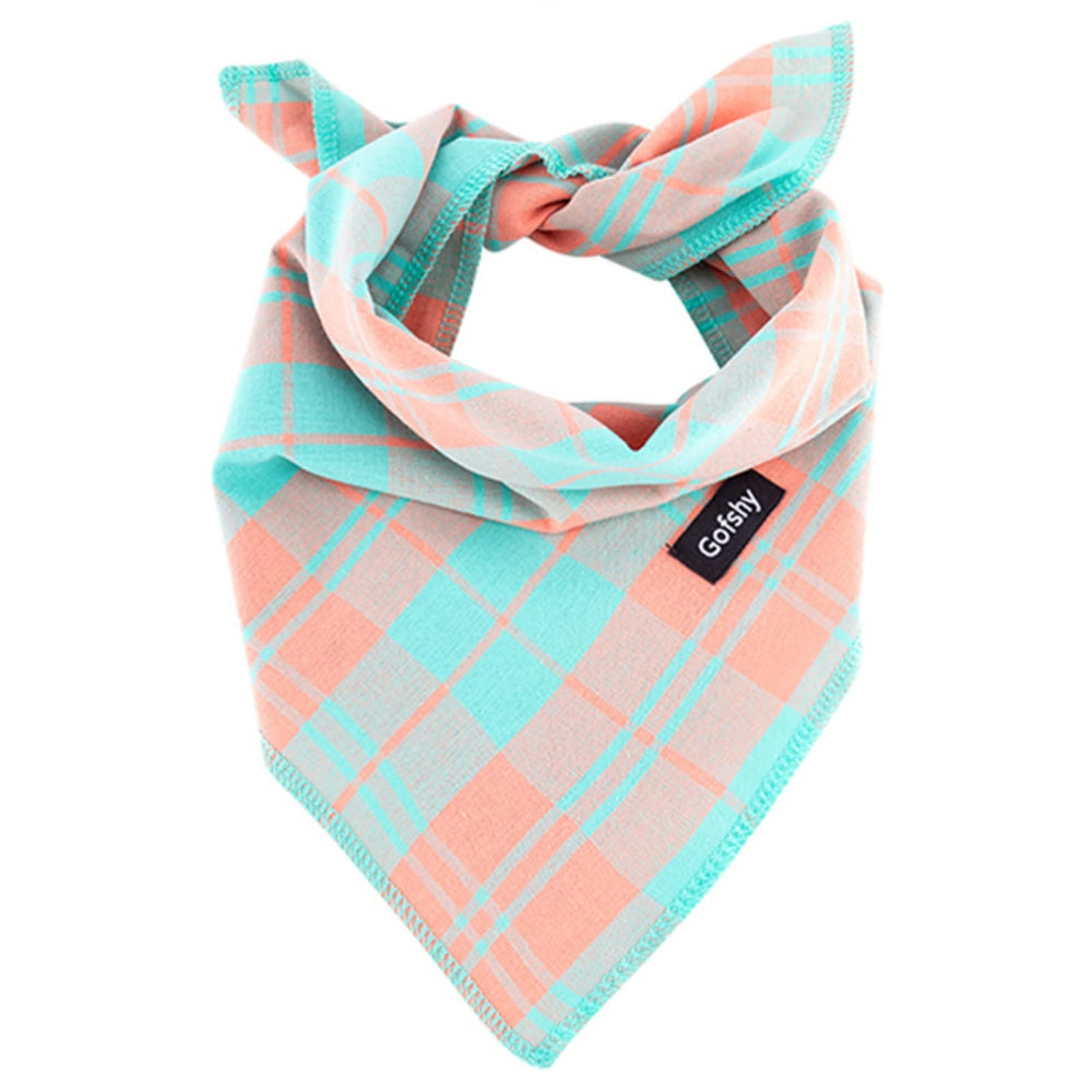 Bandana pour chien Gofshy, motif carreaux orange-vert, pour sorties festives.