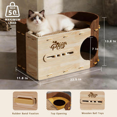 GONPETGP niche chat cave bois feutre dense – refuge sûr favorisant le repos.