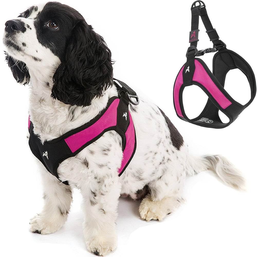 Gooby Escape Free Easy Fit, harnais rose fluo moyen, pour promenades sécurisées.