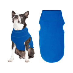 Gooby gilet chien microfibre stretch bleu, vue avant, confort thermique.