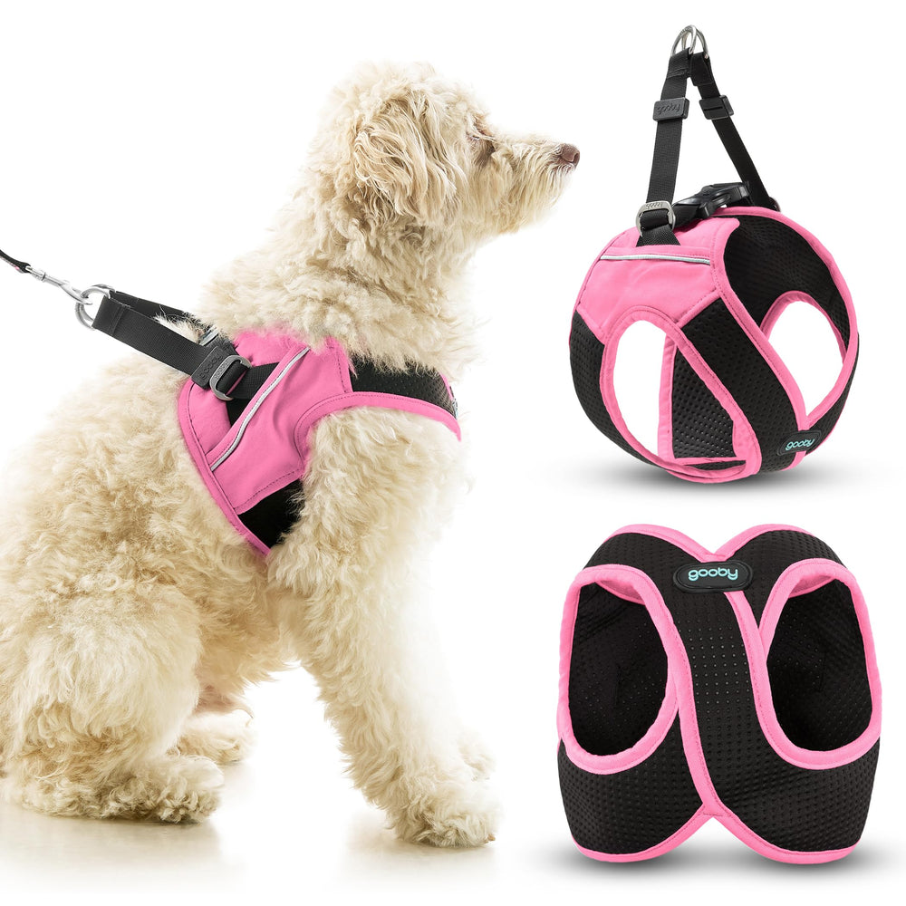 Harnais Gooby anti-évasion en Flamingo Pink, sécurité améliorée lors des balades.