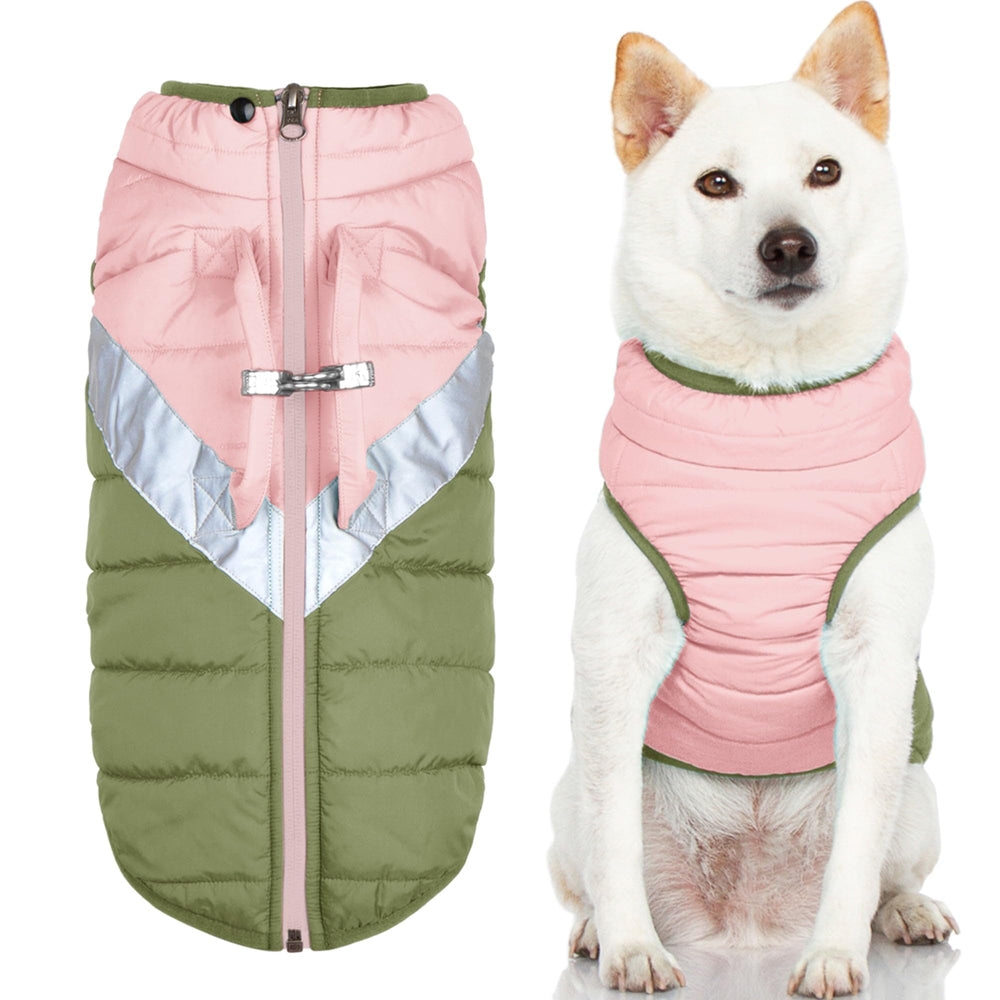 Gooby Mountaineer manteau pour chien Peach, vue frontale, chaleur et protection.