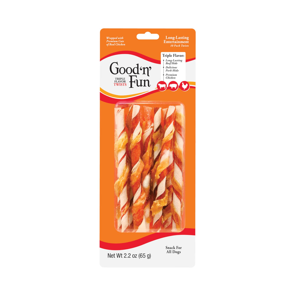 Friandises GOOD 'N' FUN torsades saveur tripes, lot de 10 pour chiens, mastication durable.