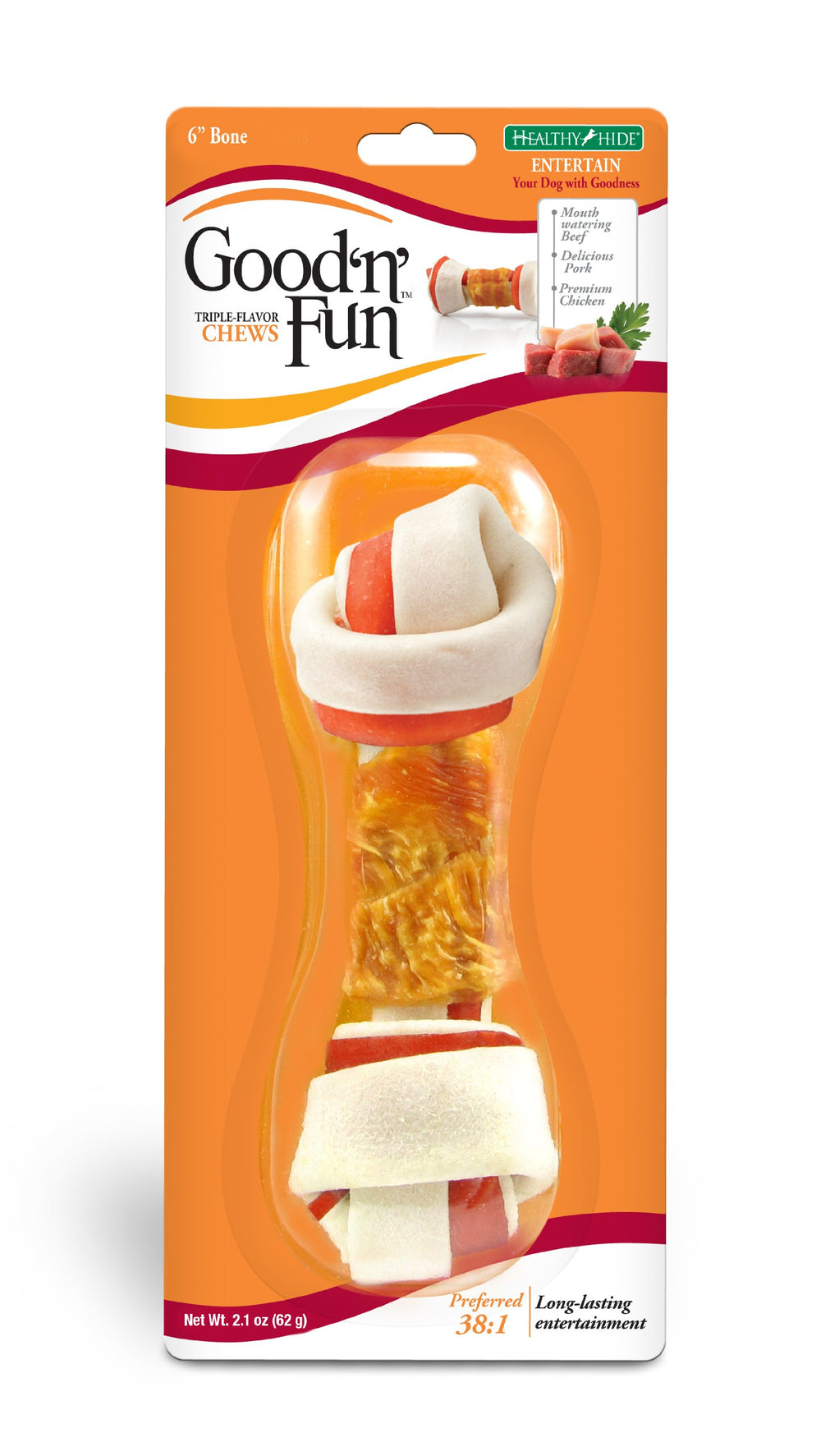 GOOD 'N' FUN friandises os 8 pouces, mastication longue et satisfaisante.
