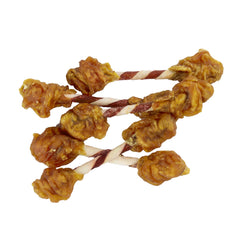 Good 'n' Fun Triple Flavor Double Pops poulet-peau-porc-premier-plan : délicates saveurs et mâchage durable.