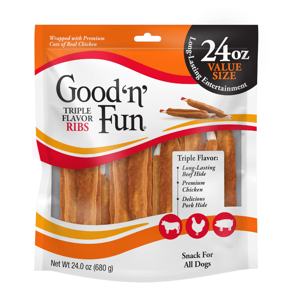 GOOD 'N' FUN Triple Flavor Ribs Chews – côte longue durée pour chiens actifs