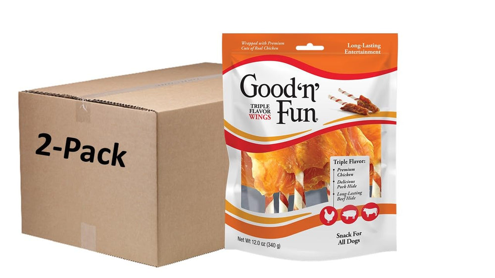 GOOD 'N' FUN : emballage attrayant des os à mâcher triple saveur pour chien.