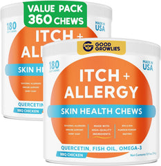 GOODGROWLIES Allergy Relief Chews pour chien, améliore le pelage et apaise les démangeaisons