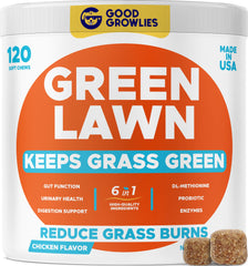 Emballage GOODGROWLIES avec friandises vertes pour chiens, pratique et appétentes.
