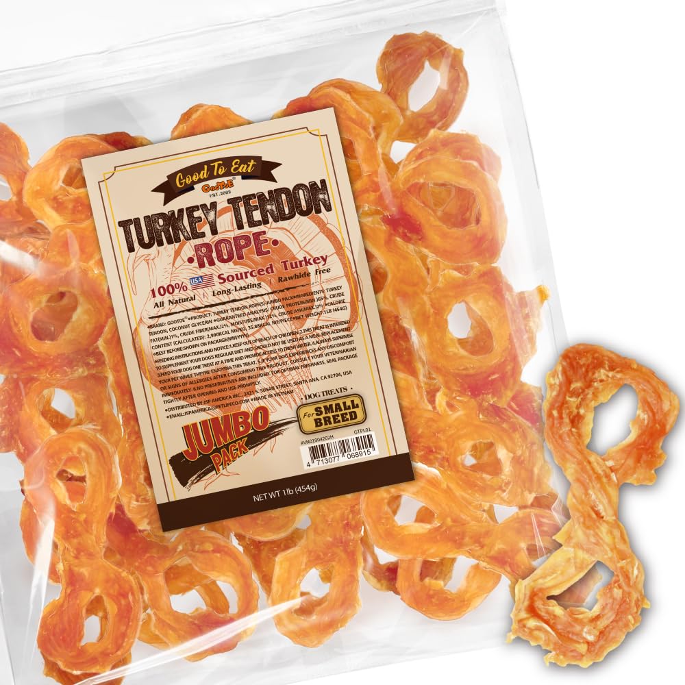 Gootoe tendon de dinde pour petit chien, emballage pratique 454 g.