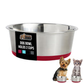 Bol Gorilla Grip pour chien, rouge, 2 tasses, inox robuste pour nourriture et eau.