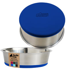 Bol Gorilla Grip pour chien en inox 304 bleu, ensemble de deux.