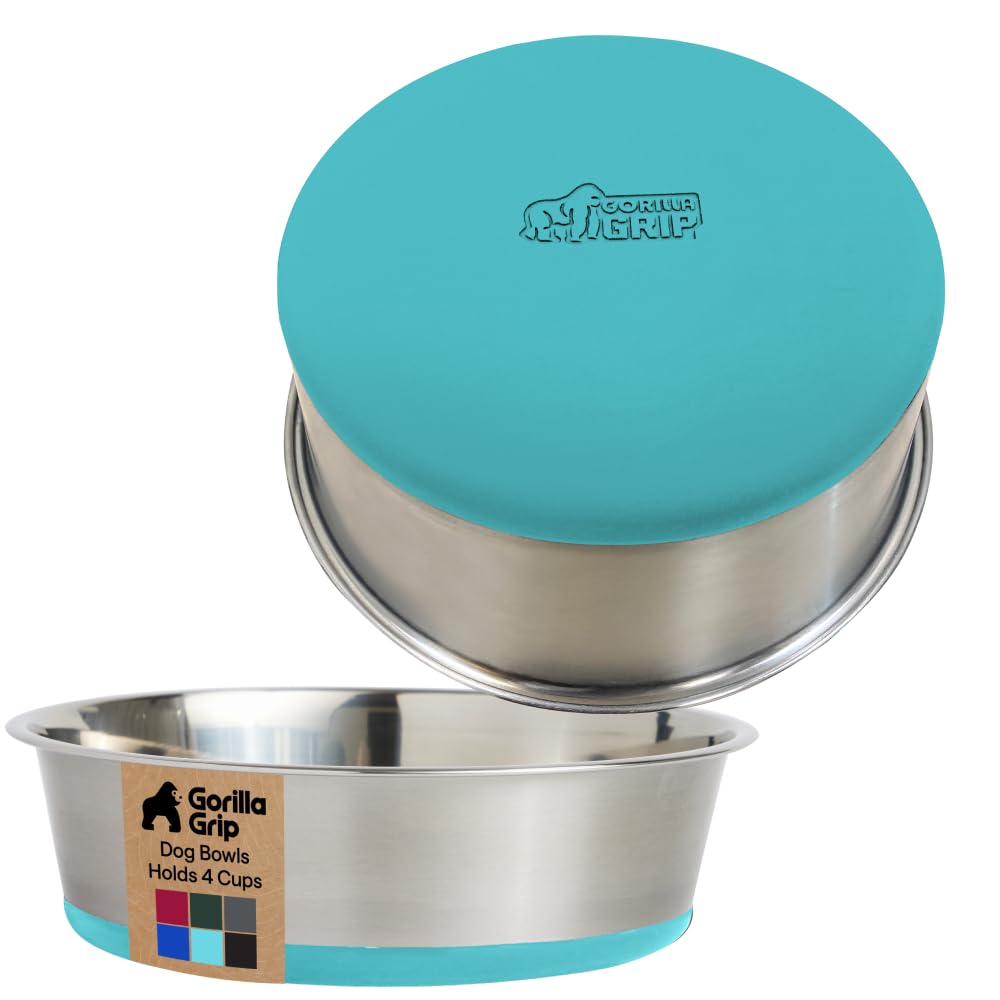 Gorilla Grip: bol en acier inoxydable 304, ensemble turquoise, parfait pour nourriture et eau.