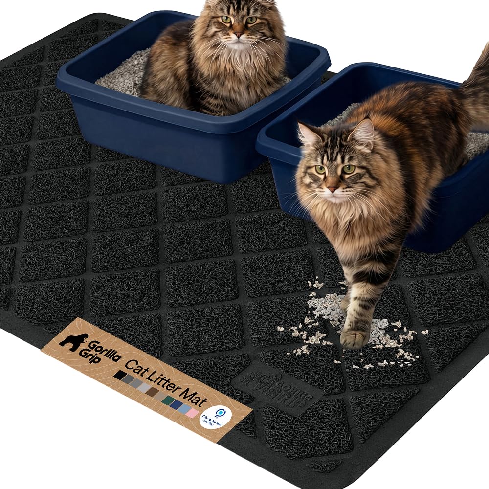 Tapis Gorilla Grip pour litière chat avec coils qui retient efficacement les grains.