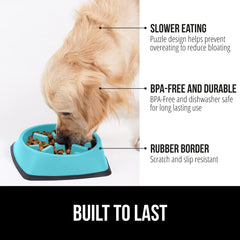 Gorilla Grip gamelle lente énigme chat turquoise, transforme le repas en jeu interactif.