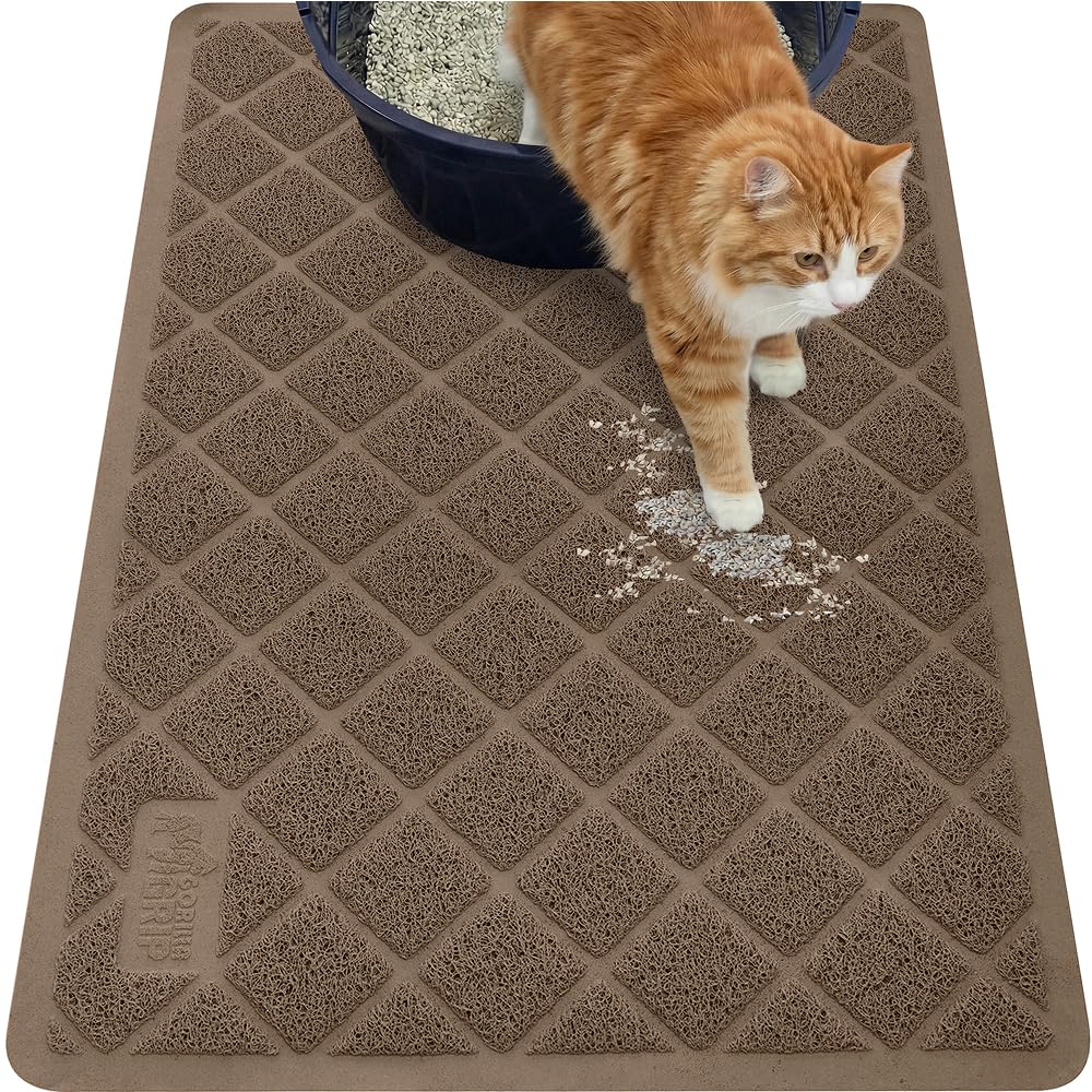 GORILLA GRIP Tapis-litiere-chat-maille-coussinee-ressort: capture efficace et douceur pour les petites pattes.