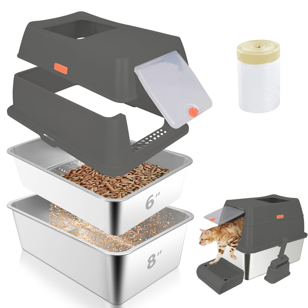 GOYJOY litière à tamis en acier inox avec couvercle, nettoyage facile