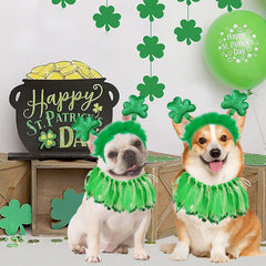 GOYOSWA collier chien avec rubans vert et doré et trèfle décoratif