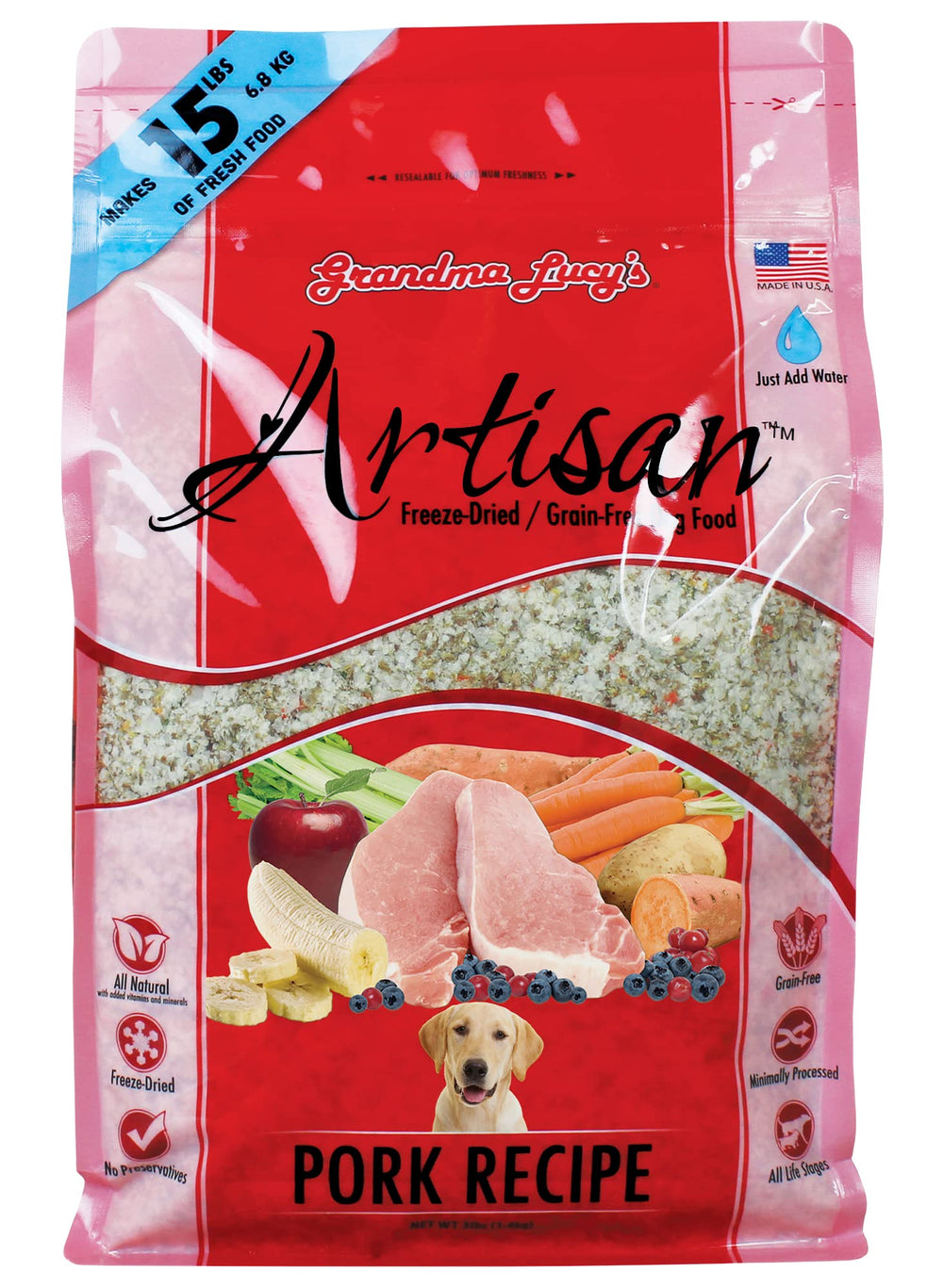 Grandma Lucy's Artisan porc lyophilisé, morceaux croustillants, source naturelle d'énergie pour chien.