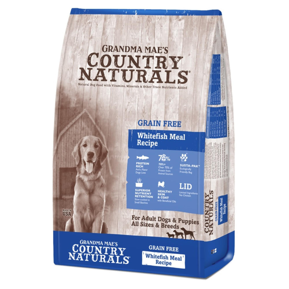 Nourriture sèche Grandma Mae's pour chien au poisson blanc, sac 14-lb, soutien nutritionnel.