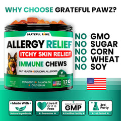 Grateful Pawz colostrum extrait, ingrédients naturels pour soutien immunitaire potentiel.