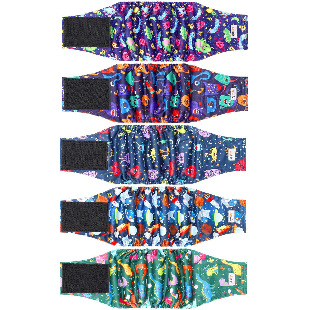 Grecle ensemble de 5 bandes ventrales pour chien mâle, motifs variés et taille petite.