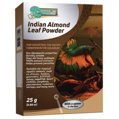 GREEN WATER FARM emballage clair pour poudre-feuille-amandier-indienne prête à ajouter en aquarium.