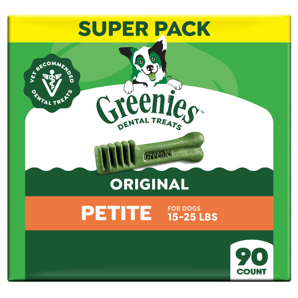 Greenies bouchées dentaires Petites, emballage original, pour encourager une routine dentaire quotidienne.