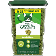Friandises dentaires Greenies pour chats au goût herbe-chat et haleine fraîche.