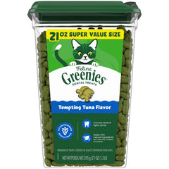 Greenies Chat – emballage du tub de friandises dentaires naturelles.