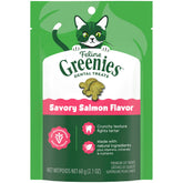 Greenies chat-traites-dentaires-saumon-paquet: sachet pratique pour routine quotidienne d'hygiène.