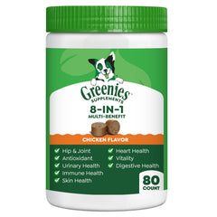 Greenies 8-en-1 pour chien, boîte 80 bouchées, soutien mobilité et bien-être.