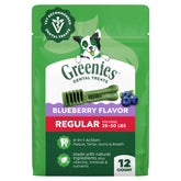 Friandise dentaire Greenies à la myrtille, emballage 12 oz, haleine fraîche.