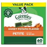 Greenies Petite emballage croquettes dentaires patate douce, hygiène bucco-dentaire quotidienne.