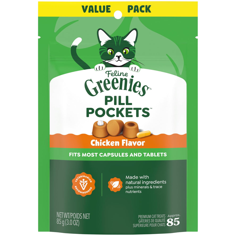Greenies Pochettes pilules chat poulet, pochettes faciles pour masquer le goût du médicament
