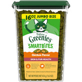 Greenies Smartbites Skin & Fur dans le tub 450 g, snack équilibré pour pelage sain.